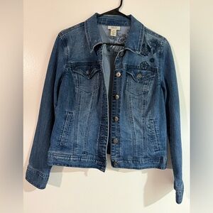 Style & Co. Blue Jean Jacket with Floral Detail